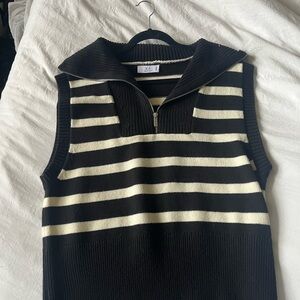 Black and White Striped Sleeveless Sweater